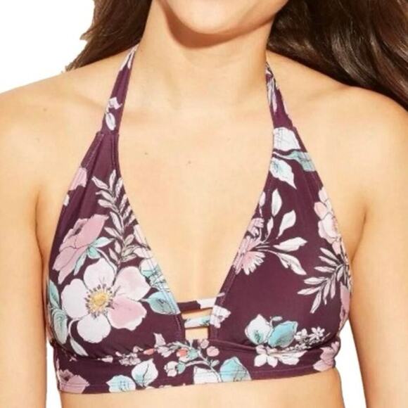 Kona Sol Burgundy Floral Bikini Two Piece Tie Hips Swim Suit Size M - Picture 3 of 10